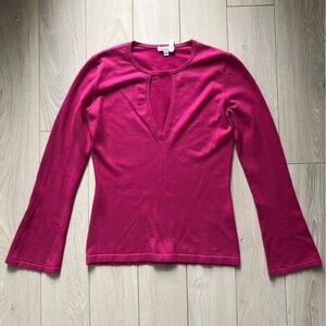 Minnie Rose Cut Bell Sleeve Sweater in Pink Cotton Blend Size S